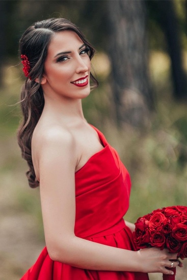 Bmbridal One Shoulder Red Wedding Dress Princess Long Wedding Reception Dress_7