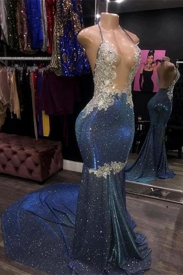 Bmbridal Spaghetti-Straps Mermaid Prom Dress Sleeveless Royal Blue