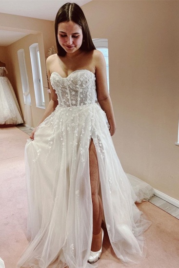 Bmbridal Sweetheart Pearls Wedding Dress Tulle Long On Sale_2