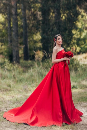 Bmbridal One Shoulder Red Wedding Dress Princess Long Wedding Reception Dress_5