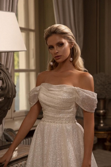 Bmbridal Off-the-Shoulder Sequins Wedding Dresses Long With Pleats_4