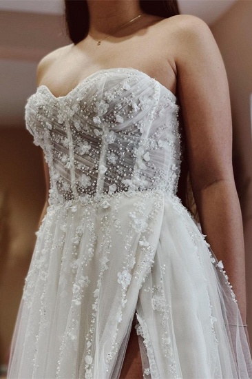 Bmbridal Sweetheart Pearls Wedding Dress Tulle Long On Sale_3