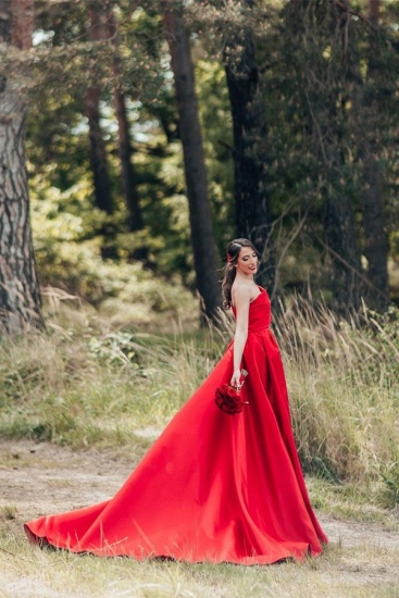 Bmbridal One Shoulder Red Wedding Dress Princess Long Wedding Reception Dress_3