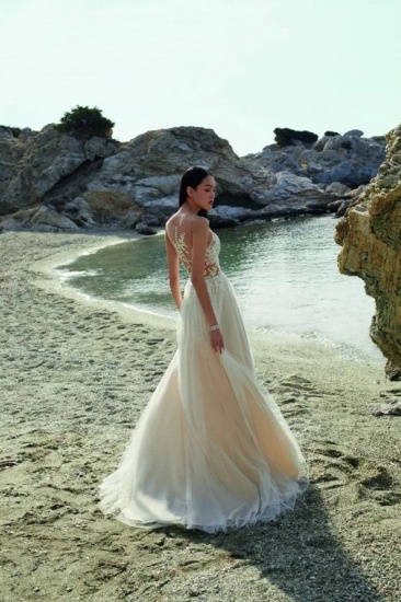 Bmbridal Champagne Beach Wedding Dress Tulle Long With Lace_3