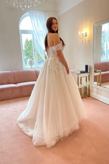 Bmbridal Off-the-Shoulder Wedding Dress Tulle Princess With Lace Appliques_3