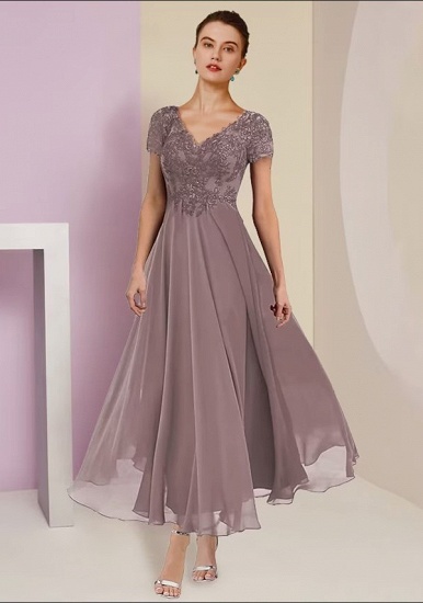 Bmbridal Teelanges Kleid für die Brautmutter mit V-Ausschnitt und Applikationen_4