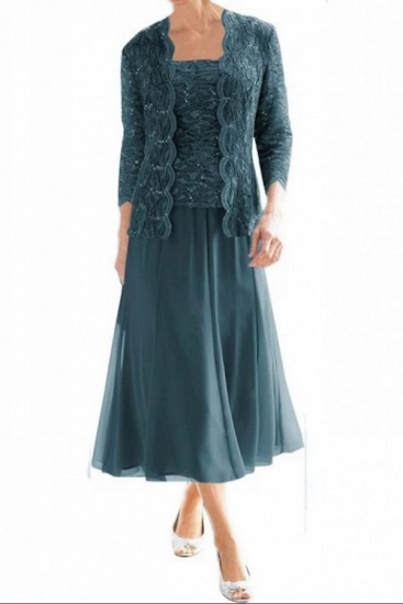 Bmbridal Long Sleeves Mother of the Bride Dress With Lace Tea Length