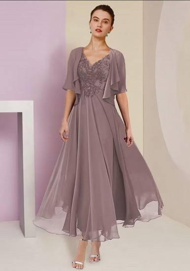 Bmbridal Teelanges Kleid für die Brautmutter mit V-Ausschnitt und Applikationen