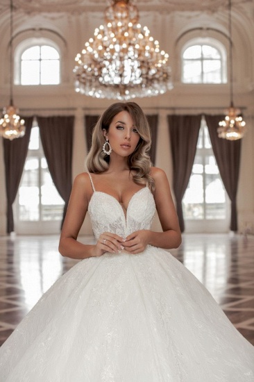 Bmbridal Sleeveless Ball Gown Wedding Dress Spaghetti-Straps Lace_4