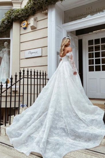 Bmbridal Long Sleeves Off-the-Shoulder Wedding Dress Lace Princess_3