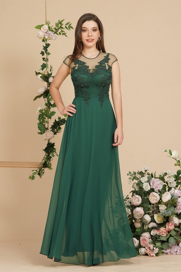 Bmbridal Dark Green Cap Sleeves Prom Dress A-Line With Appliques_2