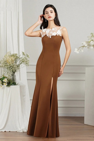 Bmbridal Brown Mermaid Prom Dress Slit Long With Appliques_1