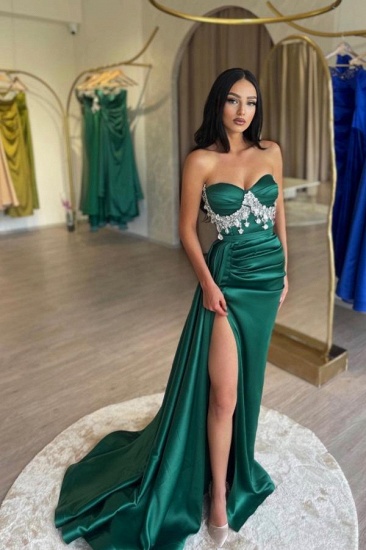 Bmbridal Emerald Green Sweetheart Prom Dress Split Long With Beads