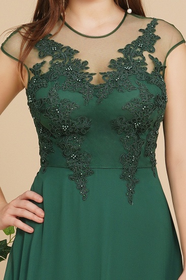 Bmbridal Dark Green Cap Sleeves Prom Dress A-Line With Appliques_4