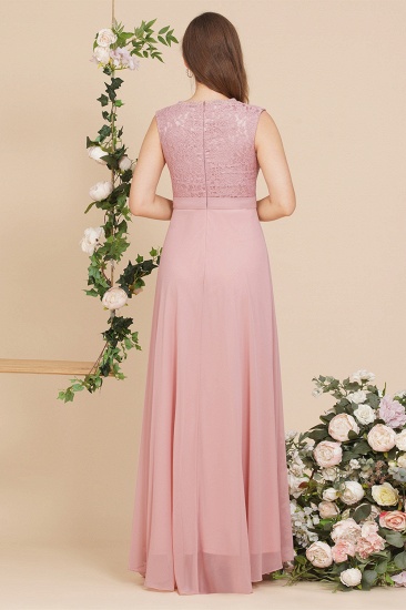 Bmbridal Pink Chiffon Evening Dress Long V-Neck Sleeveless Lace_3