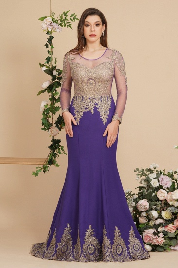 Bmbridal Plus Size Purple Evening Dress Long Sleeves Mermaid With Lace Appliques