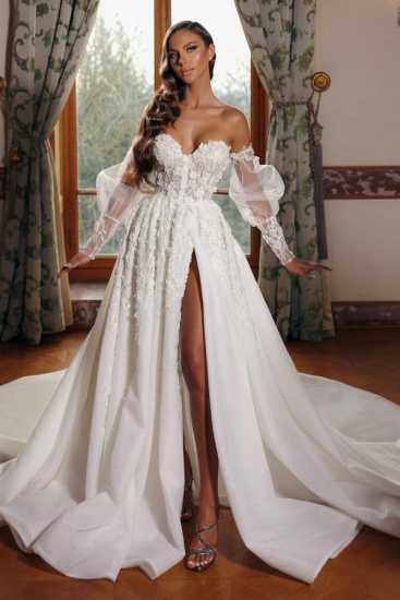 Bmbridal Sweetheart Wedding Dress Split A-Line With Appliques_2