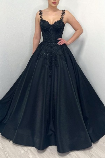 Bmbridal Black Straps Sleeveless Prom Dress Princess With Appliques