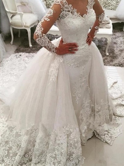 Bmbridal Long Sleeves Lace Bridal Gown Overskirt V-Neck Long