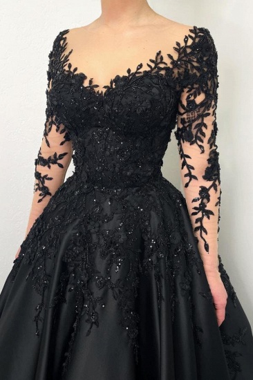 Bmbridal Black Long Sleeves Wedding Reception A-Line With Appliques_4