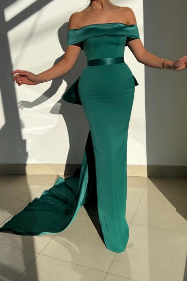Bmbridal Dark Green Off-the-Shoulder Mermaid Prom Dress Long With Slit