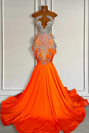 Bmbridal Orange Meerjungfrau Abendkleid lang mit Perlen