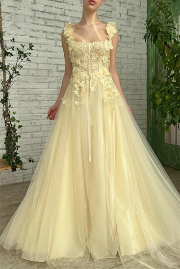 Bmbridal Daffodil Square Neck A-Line Prom Dress with Appliques