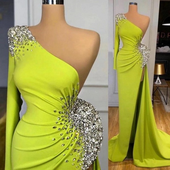 Bmbridal Green Mermiad One Shoulder Long Sleeves Prom Dress with Lace
