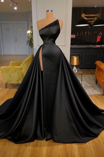 Bmbridal Black One Shoulder Sleeveless Prom Dress With Split Front