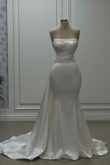 Bmbridal White Strapless Mermaid Prom Dress Long With Pearls