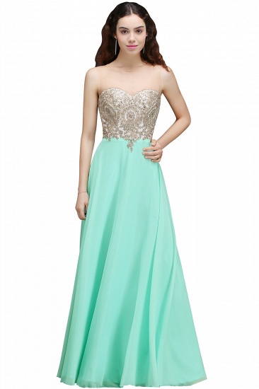 BMbridal Sheer Tulle A-line Chiffon Beads Lace Appliques Sleeveless Long Evening Dress_5