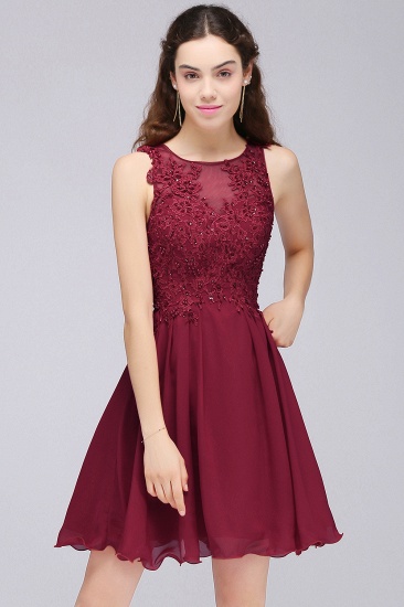 BMbridal Burgundy A-line Homecoming Dress with Lace Appliques