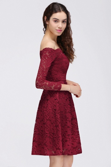 BMbridal A-Line Off-the-Shoulder Short Lace Burgundy Homecoming Dress_7