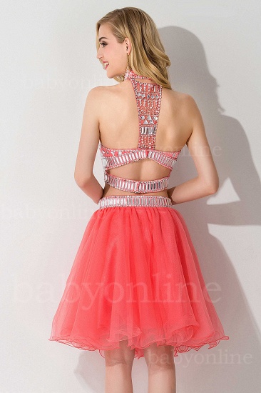 BMbridal Sexy Crystal Beads Tulle Sleeveless Two-piece Short Prom Dress_6