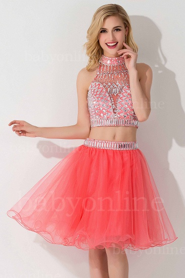 BMbridal Sexy Crystal Beads Tulle Sleeveless Two-piece Short Prom Dress_10