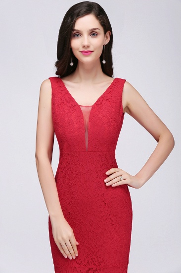 BMbridal Stunning Short Red Lace Mermaid Prom Dress_7