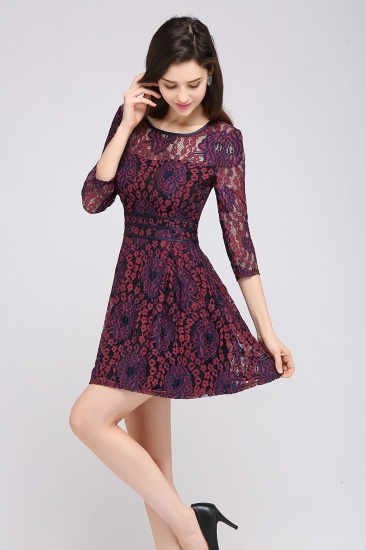 BMbridal Lace Sleeves Jewel Short Evening Dress_4