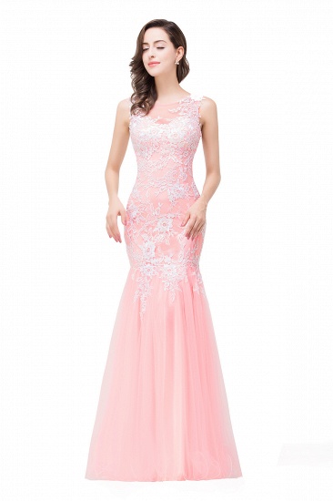 BMbridal Elegant Pink Long Lace Mermaid Prom Dress Sleeveless_11
