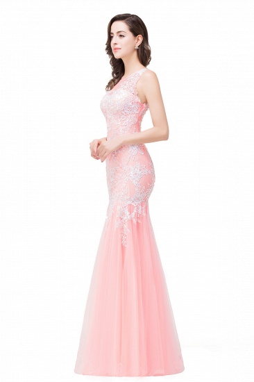 BMbridal Elegant Pink Long Lace Mermaid Prom Dress Sleeveless_7
