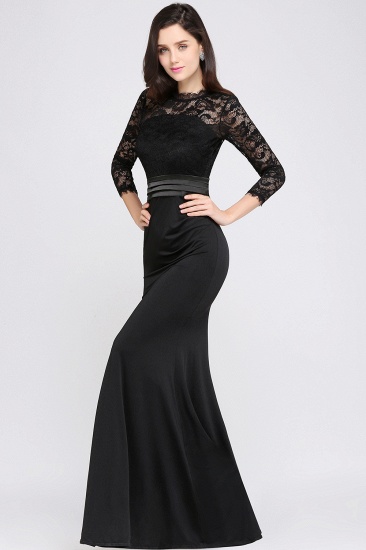 BMbridal Chic Sheath High Neck Black Bridesmaid Dress with Lace In Stock
