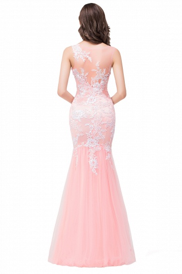 BMbridal Elegant Pink Long Lace Mermaid Prom Dress Sleeveless_6