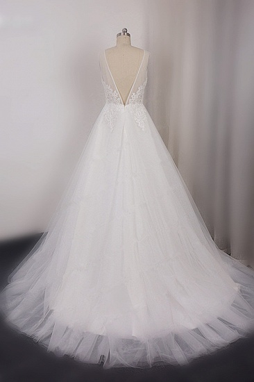 BMbridal Elegant V-Neck Sleeveless Straps Lace Wedding Dress White Tulle Appliques Beadings Bridal Gowns On Sale_3