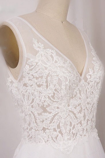 BMbridal Elegant V-Neck Sleeveless Straps Lace Wedding Dress White Tulle Appliques Beadings Bridal Gowns On Sale_5