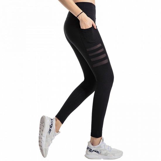 BMbridal Pocket High Waist Yoga Pants Sexy Lady Raising Hips Tight Running Fitness Double Side Brocade Pants High Elasticity_1