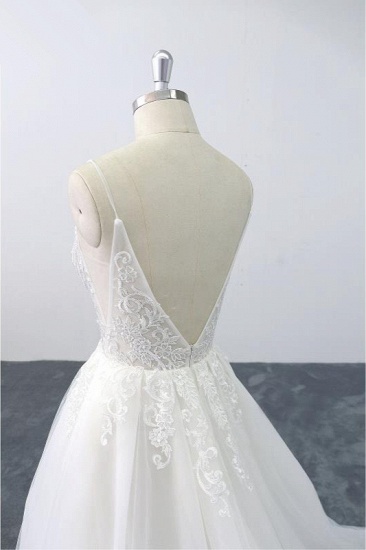 BMbridal Sexy Spaghetti Straps Tulle Lace Wedding Dress V-Neck Ruffles Appliques Bridal Gowns Online_7