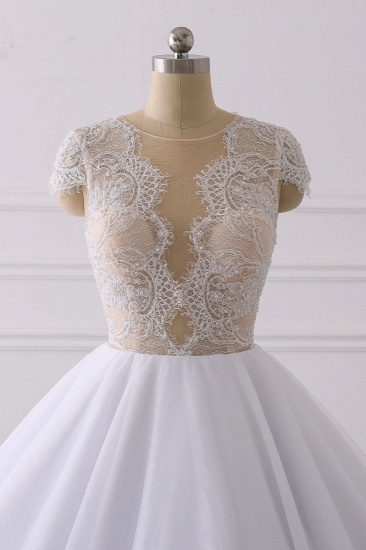 BMbridal Modern Ball Gown Jewel Tulle Ruffles Lace Wedding Dress Appliques Short-Sleeves Bridal Gowns On Sale_5