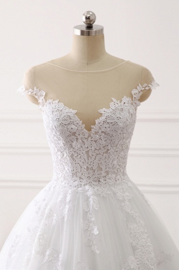 BMbridal Affordable Jewel Tulle Lace White Wedding Dress Sleeveless Appliques Bridal Gowns Online_6