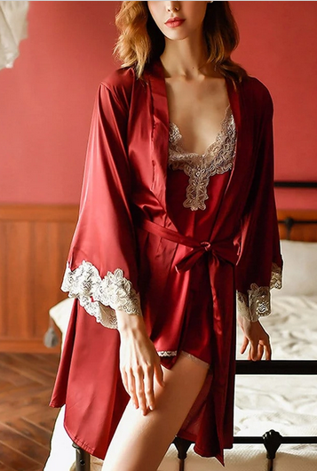 BMbridal Sexy Summer Women Lace Silk V-neck Nightgown with Wraps_1
