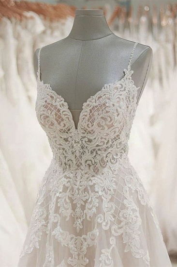 BMbridal Sexy Spaghetti Straps V-neck Tulle Wedding Dress Lace Appliques Ruffles Bridal Gowns On Sale_4