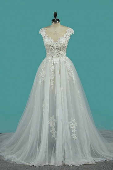 BMbridal Chic Jewel Sleeveless Lace Wedding Dress Tull Appliques Ruffles Bridal Gowns Online_1
